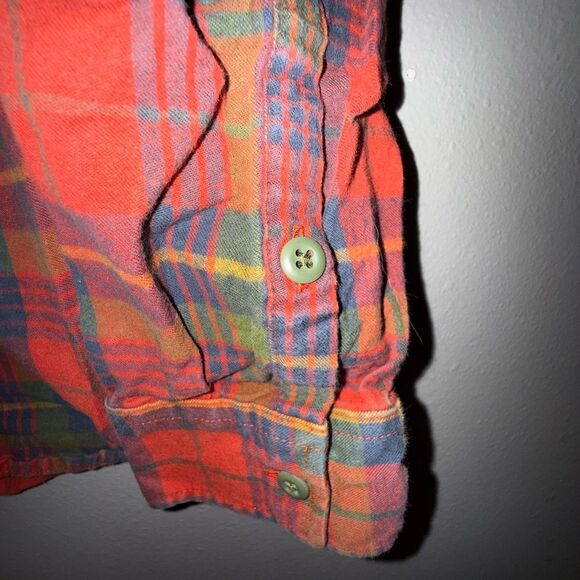 REI Cooperative Red/Orange and Green Plaid Casual Button Down Long Sleeve Shirt - Picture 7 of 9